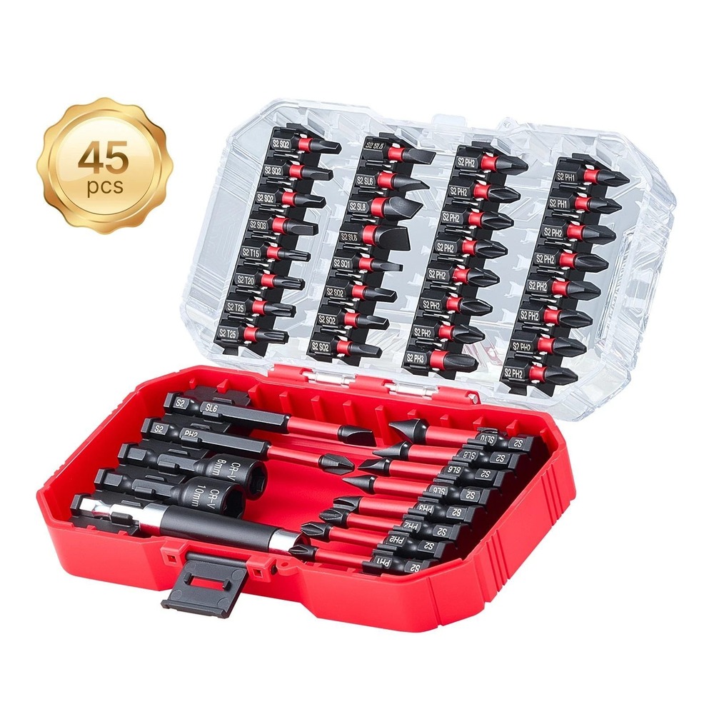 VEVOR 45pc Impact Driver Bit Set S2 Steel Phillips Torx Square Slotted Case 2729